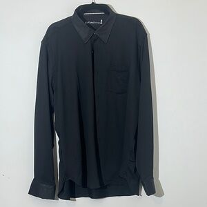 Black Long-Sleeve Dress Shirt with Smooth Fabric